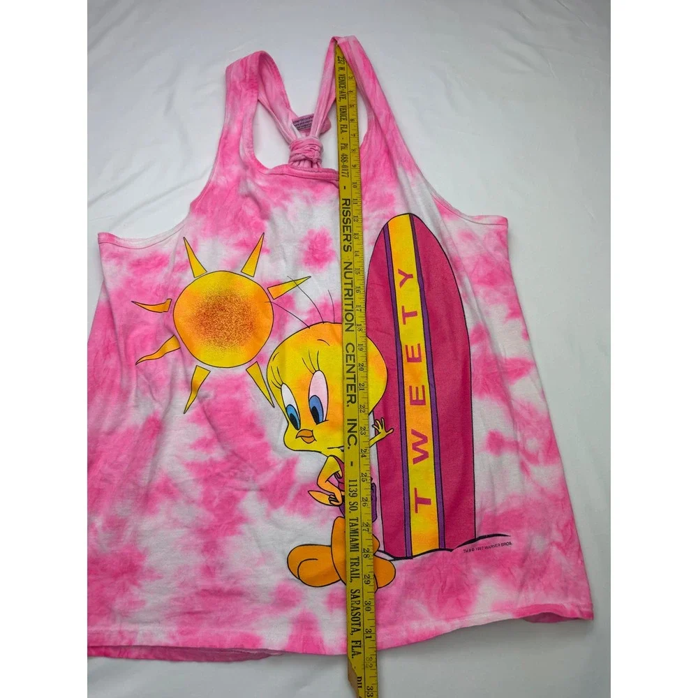 Vintage 1997 Warner Bros Tweety Bird Tie Dye Beach Cover Up Mini Dress Pink OS‎